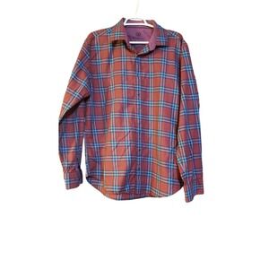Bugatchi Uomo‎ Dress Shirt Shaped Fit Flip Cuff Plaid Button Up Mens Size XL
